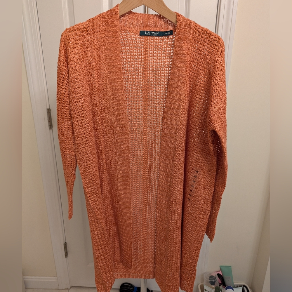 Ralph Lauren Orange Open-Weave Cardigan Sweater